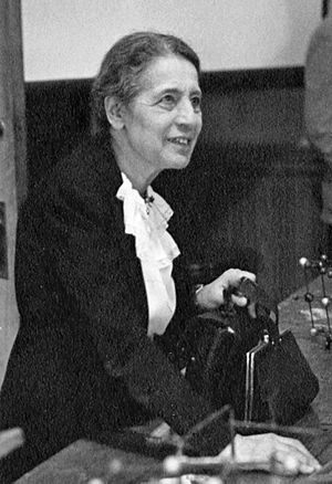 Lise Meitner (1878-1968), lecturing at Catholic University, Washington, D.C., 1946.jpg