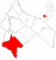 Lower Alloways Creek Township highlighted in Salem County. Inset map: Salem County highlighted in the State of New Jersey.
