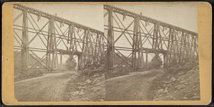 Section of Trestle Bridge on the New York, Boston & Montreal Railway, over the public road, at East Tarry Town, N.Y, from Robert N. Dennis collection of stereoscopic views
