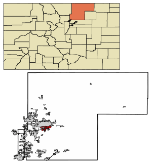 Location of the City of Evans in Weld County, Colorado.