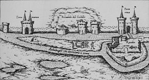 Western side of La Rochelle with remaining towers of Vauclair castle by Antonius Lafreri Rome circa 1573