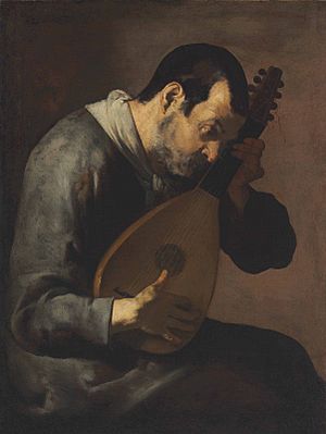A man playing a lute by Master of the Annunciation to the Shepherds