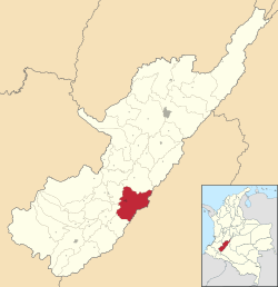 Location of the municipality and town of Garzón (Colombia) in the Huila Department of Colombia.