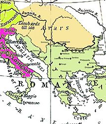 Historical map of the Balkans around 582-612 AD