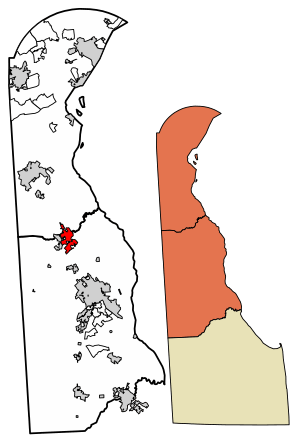 Location of Smyrna in Kent County and New Castle County, Delaware.