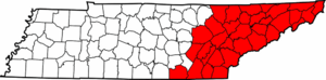 Map of East Tennessee counties