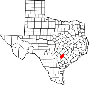 Map of Texas highlighting Gonzales County