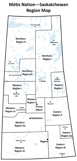 Map of the governance regions of Métis Nation—Saskatchewan