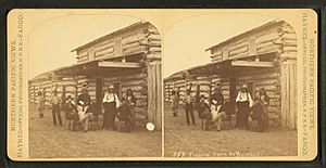 Traders store Ft. Berthold. (Native and Euro-Americans at the trading post at Fort Berthold Agency.), by Haynes, F. Jay (Frank Jay), 1853-1921