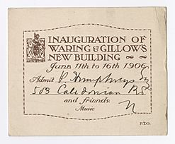 Waring and Gillow new building inauguration ticket (front)