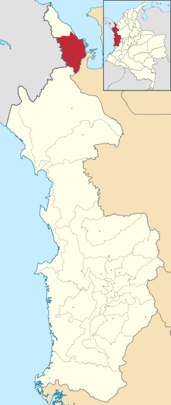 Location of the municipality and town of Unguía in the Chocó Department of Colombia.