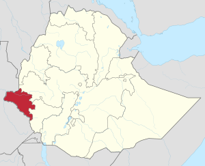 Map of Ethiopia showing Gambela Region
