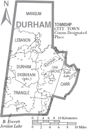 Map of Durham County North Carolina With Municipal and Township Labels