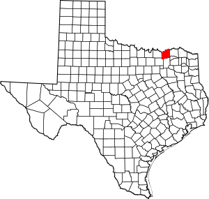Map of Texas highlighting Fannin County