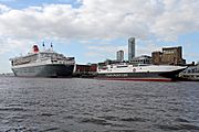 Queen Mary 2 and Manannan, Liverpool landing stage, River Mersey (geograph 4556203)