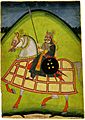 Rajput warrior on horseback, with caption in Kayathi and Nagari.