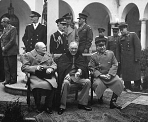 Yalta Conference (Churchill, Roosevelt, Stalin) (B&W).jpg