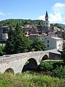 Arre village (Gard, Fr), Arre river, bridge and church