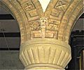 Christ Church, Welshpool. Terracotta detailing on thearch above the limestone Romanesque revival column capital