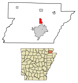 Location of Oak Grove Heights in Greene County, Arkansas.