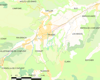 Map of the commune of Prades