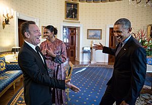 The Obamas greet Bruce Springsteen in the Blue Room