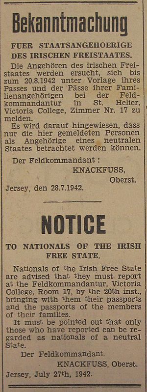 Bekanntmachung 1942 Irish Free State citizens Jersey