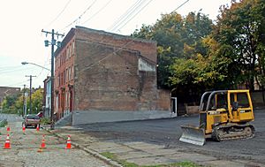 Cleared and paved area on Broadway N of Livingston Ave, Albany, NY, 2012