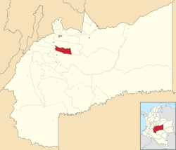 Location of the municipality and town of Castilla la Nueva, Meta in the Meta Department of Colombia.