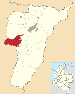 Location of the municipality and town of La Tebaida in the Quindío department of Colombia