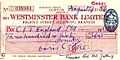 English 1956 Westminster Bank cheque of Doris Ogilvie
