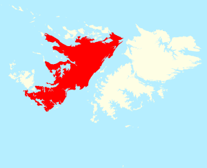 Location of  West Falkland  (red)in the Falkland Islands  (red & white)