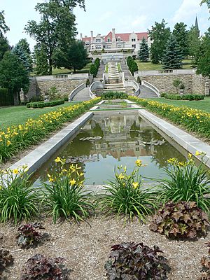 The main house, cascades, and gardens of "Immergrün", Charles M. Schwab's retreat in Loretto