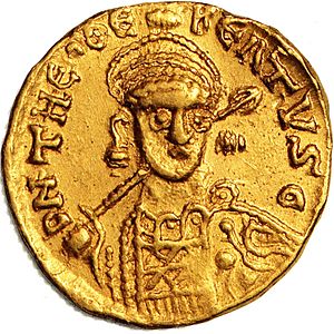 Münze Gold Solidus Theudebert I um 534 (obverse)