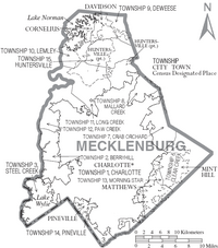 Map of Mecklenburg County North Carolina With Municipal and Township Labels