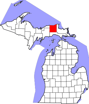 Map of Michigan highlighting Luce County