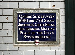 Plaque for Jonathan's Coffee House, City of London