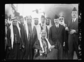 Remains of the late King Feisal. Brought from Europe on a British cruiser. Sept. 14, 1933. King Ali and two sons of Emir Abdullah, etc. Group at the Haifa aerodome from where King Feisal's LOC matpc.15780