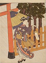 Suzuki Harunobu - Woman Visiting the Shrine in the Night - Google Art Project