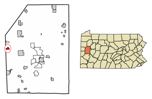 Location of Portersville in Butler County, Pennsylvania.