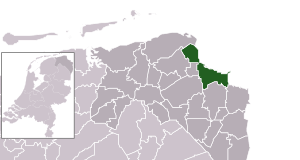Highlighted position of Delfzijl in a municipal map of Groningen
