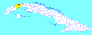 Mariel municipality (red) within  Artemisa Province (yellow) and Cuba