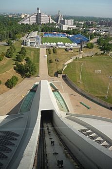 Montreal Olympic stadium funicular view.