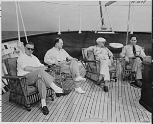 Photograph of President Truman and members of his staff relaxing on the after deck of his yacht, the U.S.S.... - NARA - 199029