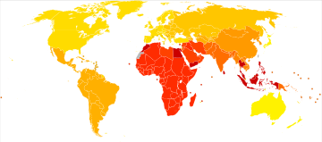 Sense organ diseases world map - DALY - WHO2002