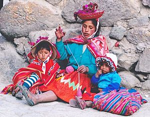 Wool spinning family Peru.