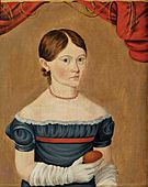 Young Girl in Blue Dress Holding an Egg c 1825 by Sheldon Peck