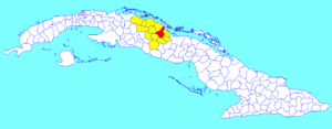 Camajuaní municipality (red) within  Villa Clara Province (yellow) and Cuba