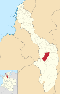 Location of the municipality and town of Tiquisio in the Bolívar Department of Colombia