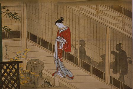 Harunobu Bijin sur une véranda